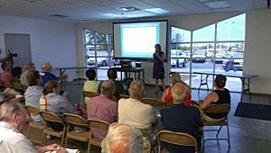 El Paso City Council District 2 Rep. Susie Byrd presents her and other councilmembers' case for financing a new downtown baseball stadium at the Nolan Richardson Rec. Center.